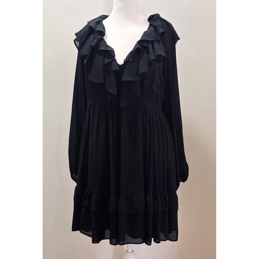Abercrombie & Fitch‎ Tiered Ruffle Chiffon Black Cocktail Dress V-Neck V-Back LT